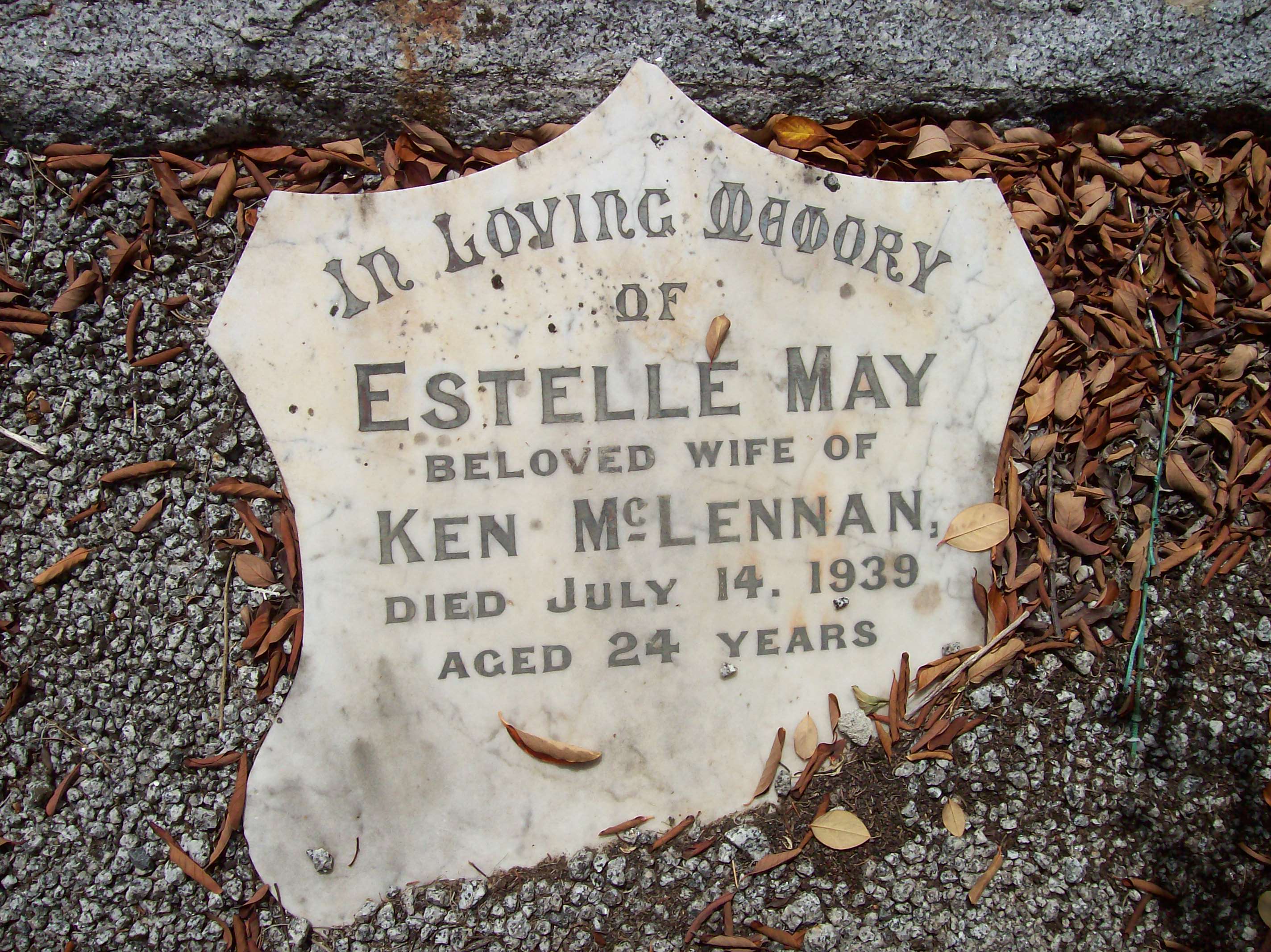 Photo of headstones/Estelle May Mclennan (nee Caldwell) d1939 hdstn Heathcote